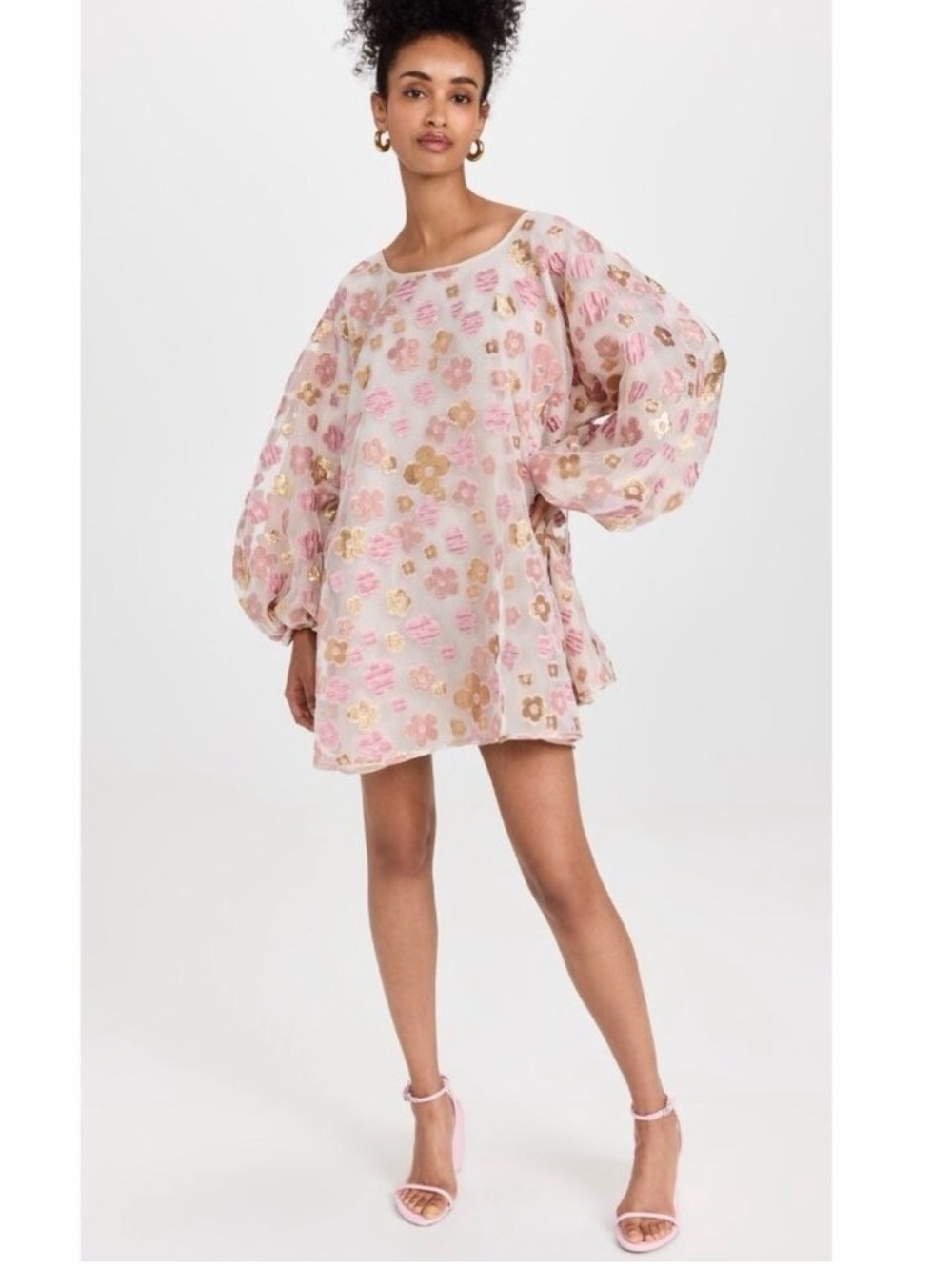 Arianne Elmy Organza Good Luck Dress Pink and Gold Metallic Floral